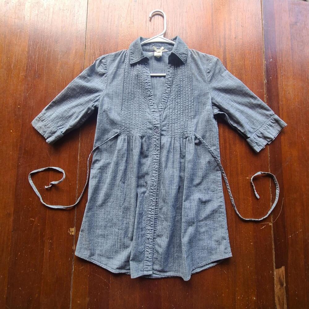 3sixteen Chambray Pleated Tunic Womens Size M Grey Button Front Blouse